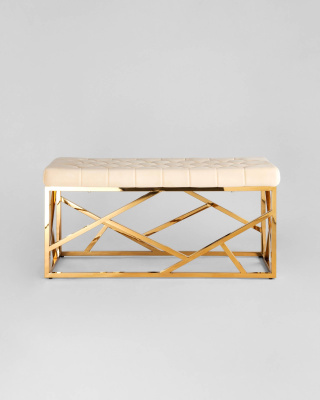 Банкетка-скамейка АРТ ДЕКО велюр бежевый сталь золото. Фото
