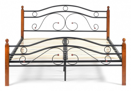 Кровать AT-803 Wood slat base дерево гевея/металл, 160*200 см (Queen bed), красный дуб/черный. Фото №2